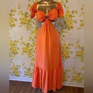 backless tiered maxi beach dress in orange size S/M